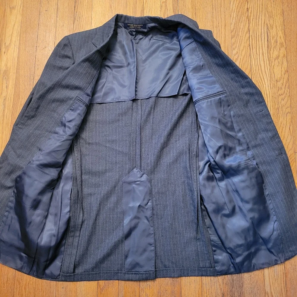 Brooks Brothers 38L Blazer Gray Chalk Stripe Wool 3 Button‎ Preppy 1818 USA